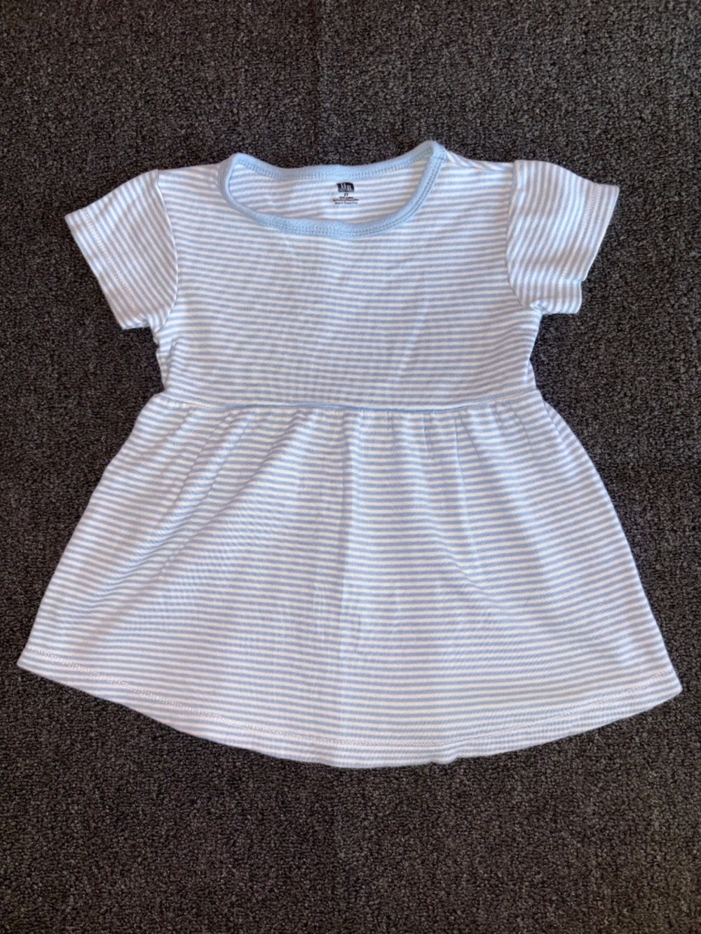 HB Toddler Girl Blue White Striped Cotton Short Sleeve Dress 2T